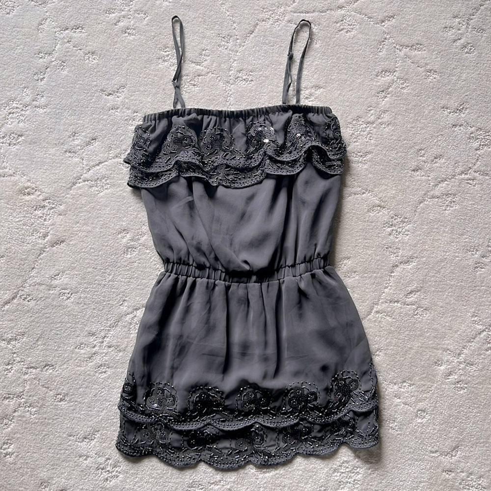 Charcoal Beaded Detail Removable Strap Dress, Juniors Small